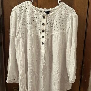 NWT Torrid White 3/4 Sleeve Bib Collar Blouse